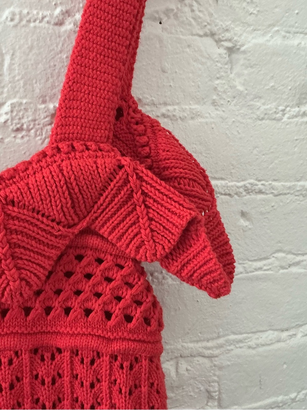 Blu Pepper Red Crochet Knit Cropped Top Cold Shoulder Ruffle Accent Boho Size M - Picture 9 of 12